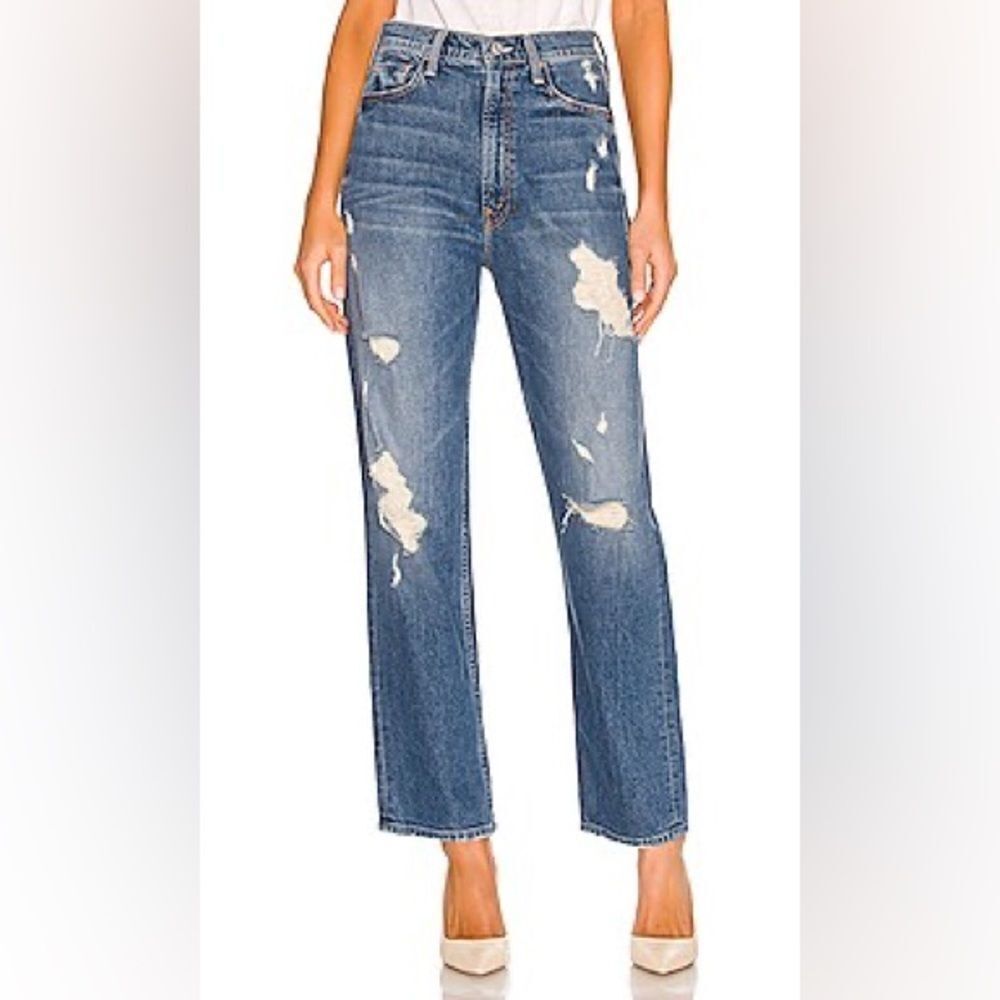 MOTHER
Study Hover High Rise Straight LegโJeansโinโPeachesโandโScream